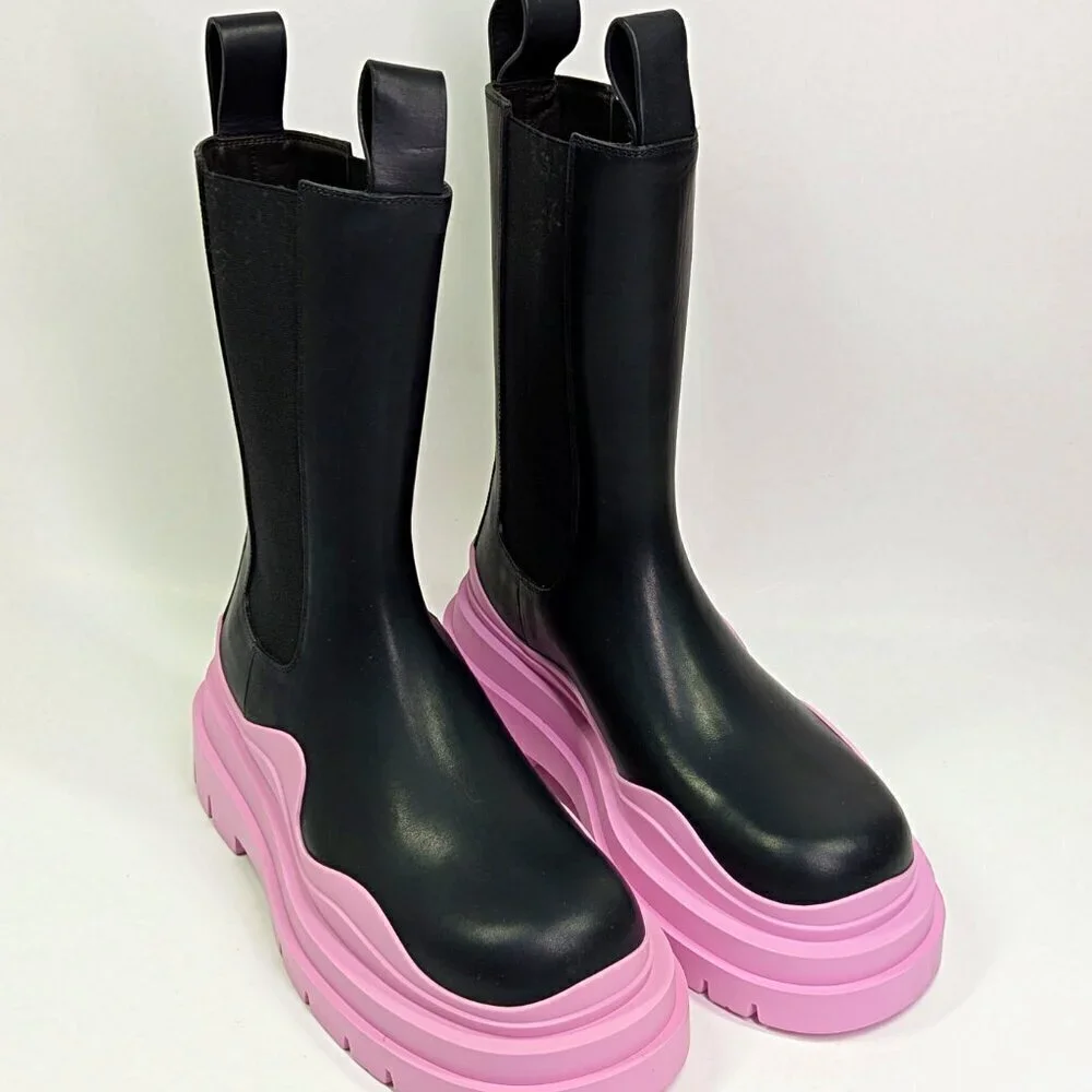 Bottega Veneta Women's Black & Pink Platform Chelsea Boots Size 36.5 MSRP $1,450